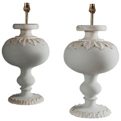 Vintage Pair of White Painted Wooden Lamp Bases