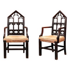 Antique Pair of Gothic Hall Chairs