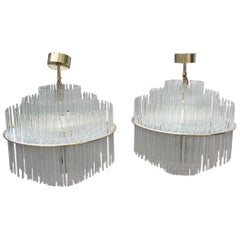 Pair of Chandeliers Minimal Sculpture Sciolari Design, 1970s Gold Brass Round