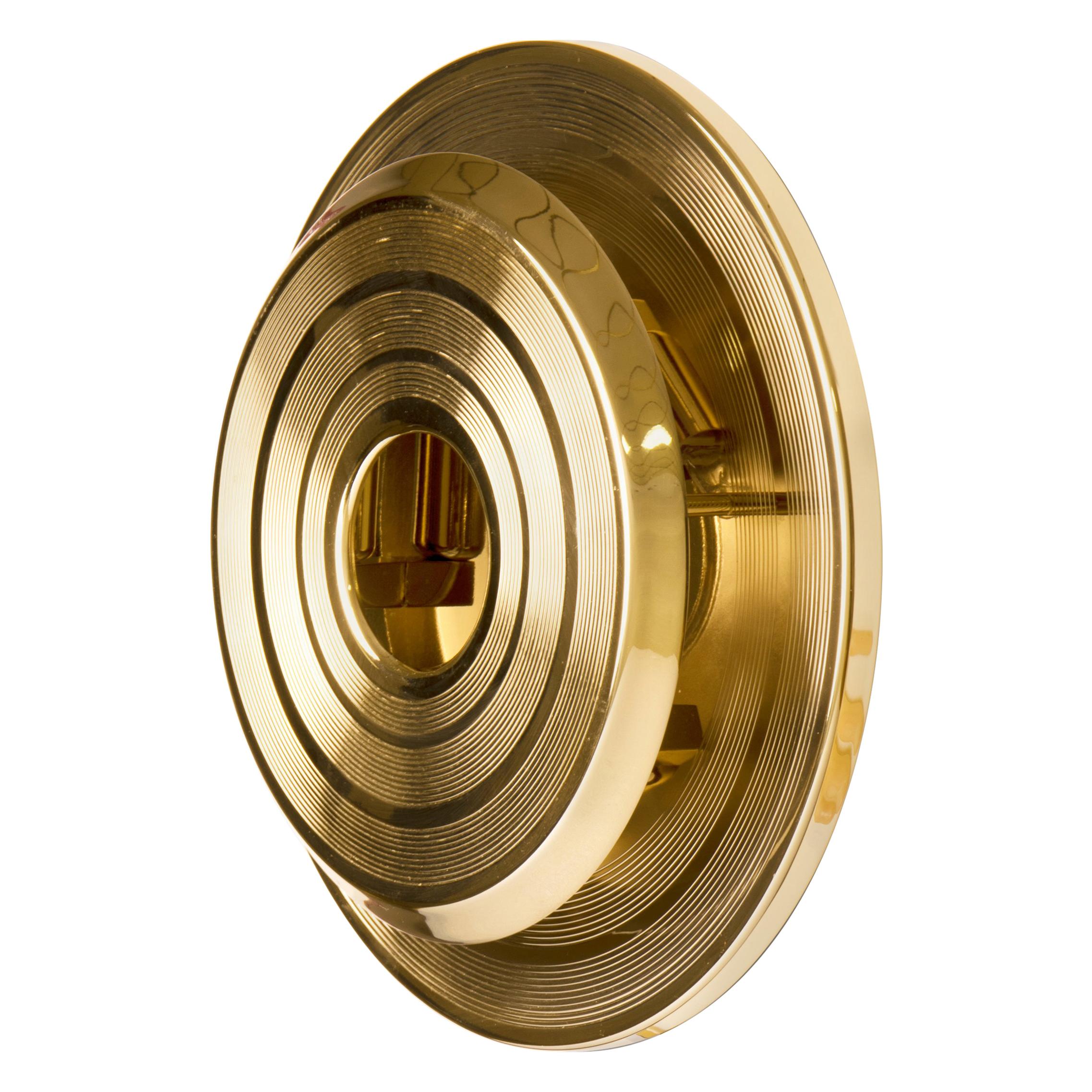 Hendrix Round Wall Light in Brass with Gold-Plated Finish For Sale
