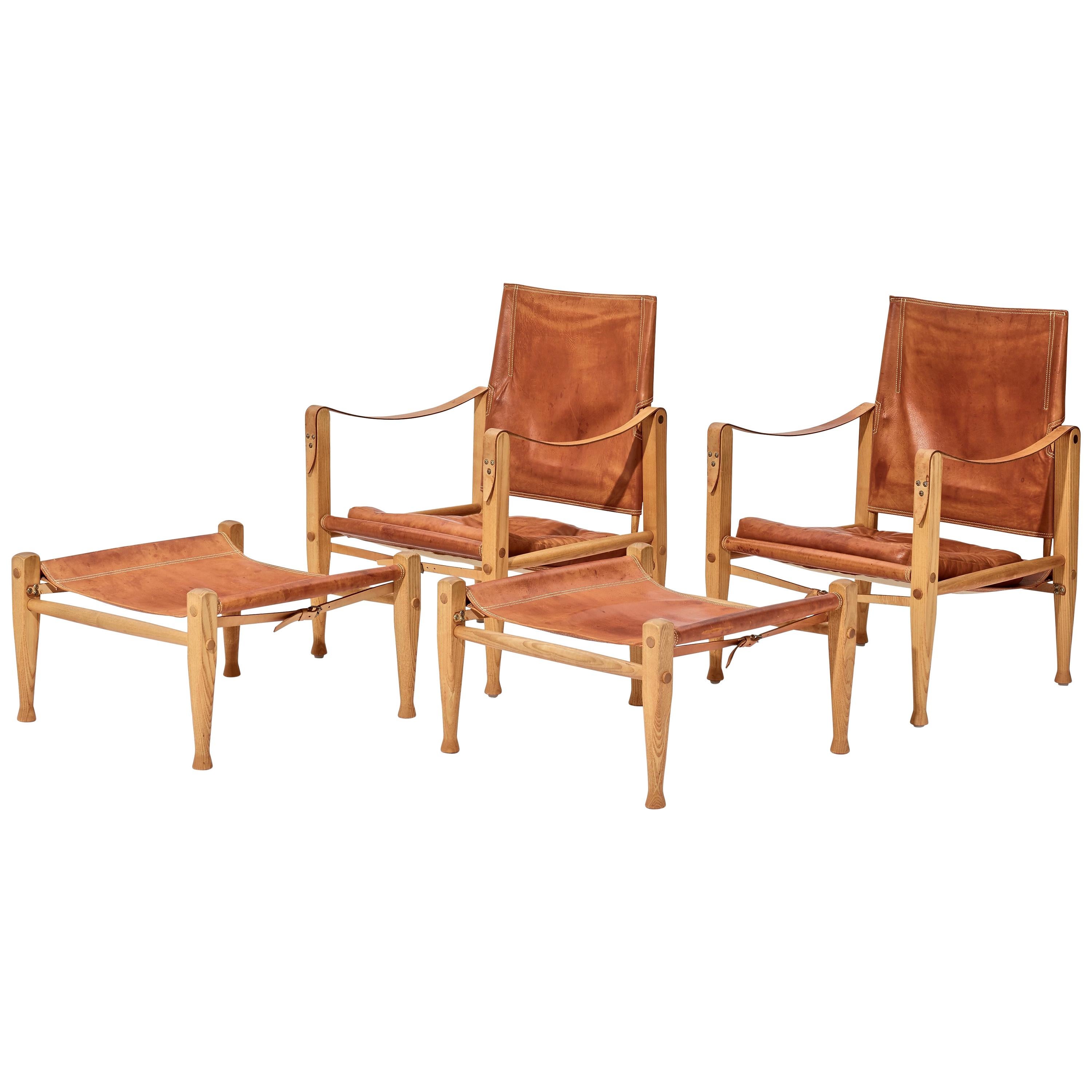 Kaare Klint Safari Chairs and Footstools, Rud Rasmussen, Denmark, 1960s
