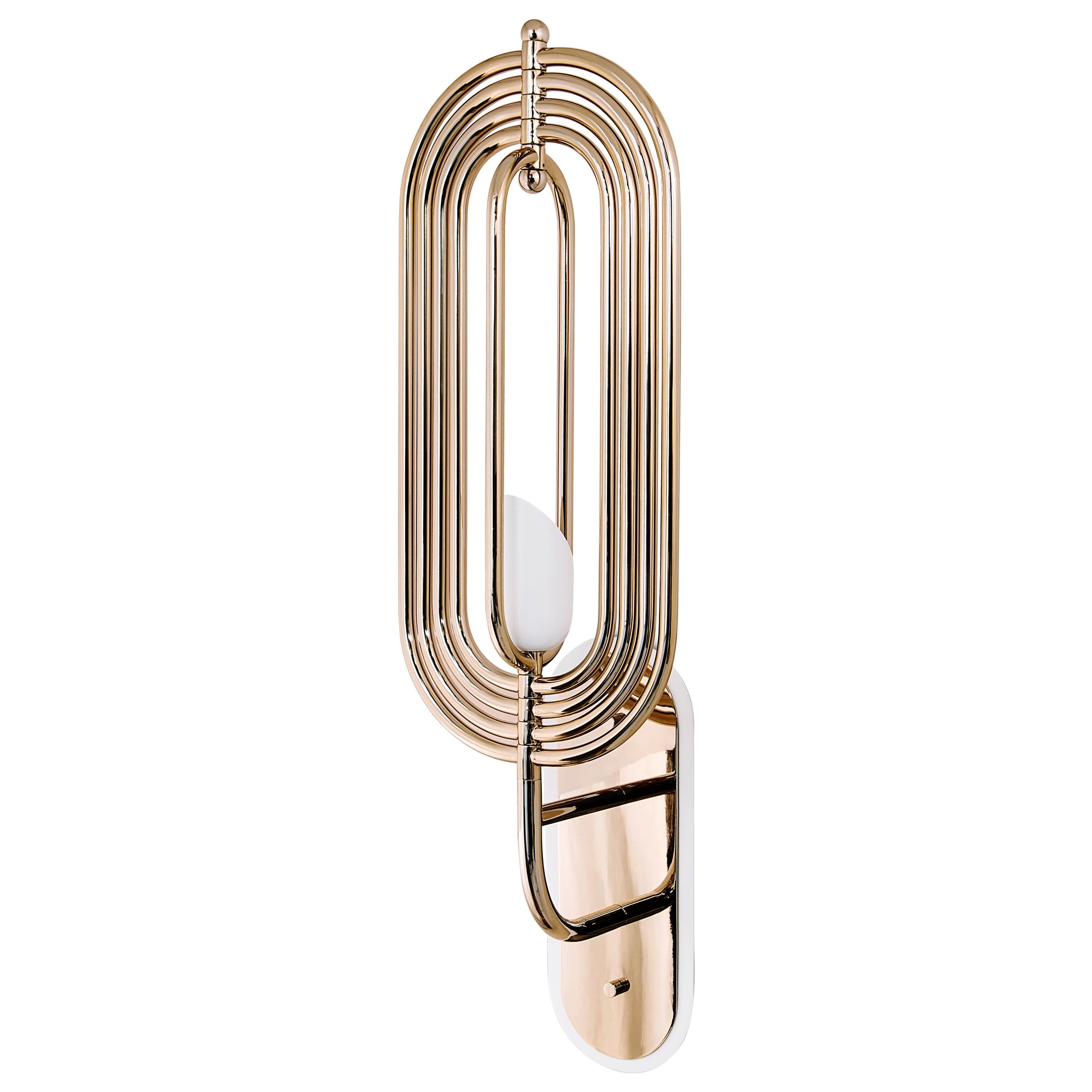 Turner Wall Light in Brass and Aluminium with White Lacquered Shade For Sale