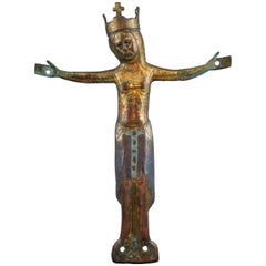 Antique Crucified Christ ‘Corpus Christi’ Copper, Enamel, Jet Limoges, 12th-13th Century