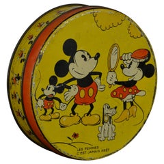 Vintage 1930s  Walt Disney Tin with Mickey Mouse, Minnie Mouse and Pluto
