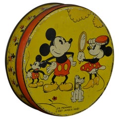 Vintage 1930s  Walt Disney Tin with Mickey Mouse, Minnie Mouse and Pluto 