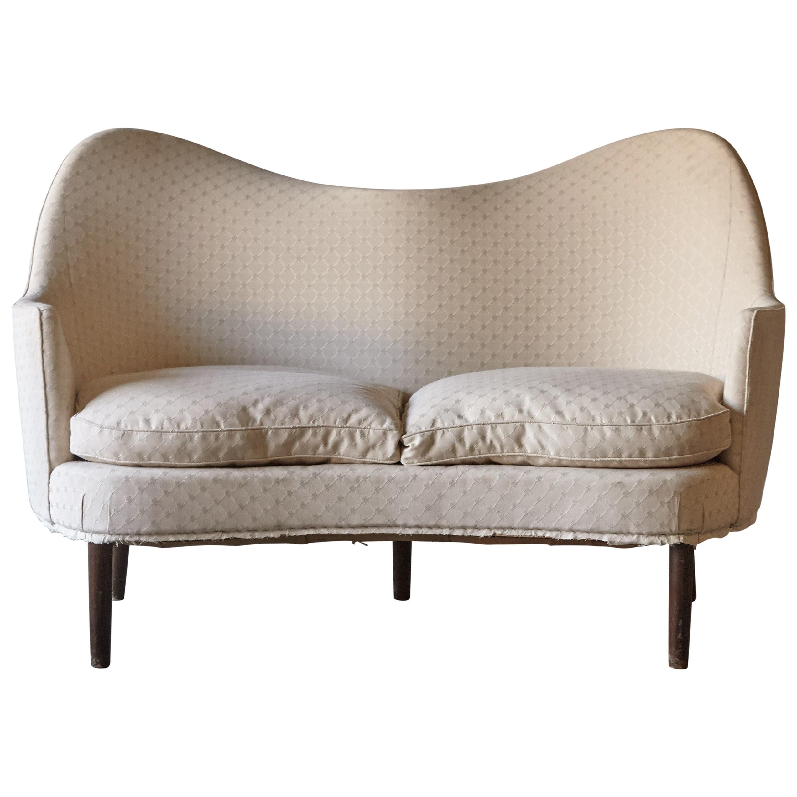 Rare Curved Sofa / Loveseat, 1950s, Denmark 'Re-Upholstery Offered'