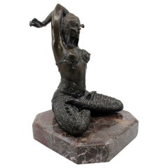 Bronze on Marble Base Seated Cross Legged Lady