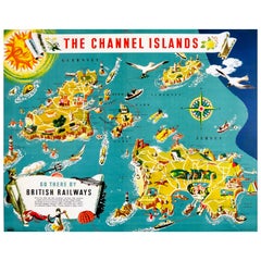 Original Vintage British Railways Poster Illustrated Map of the Channel Islands