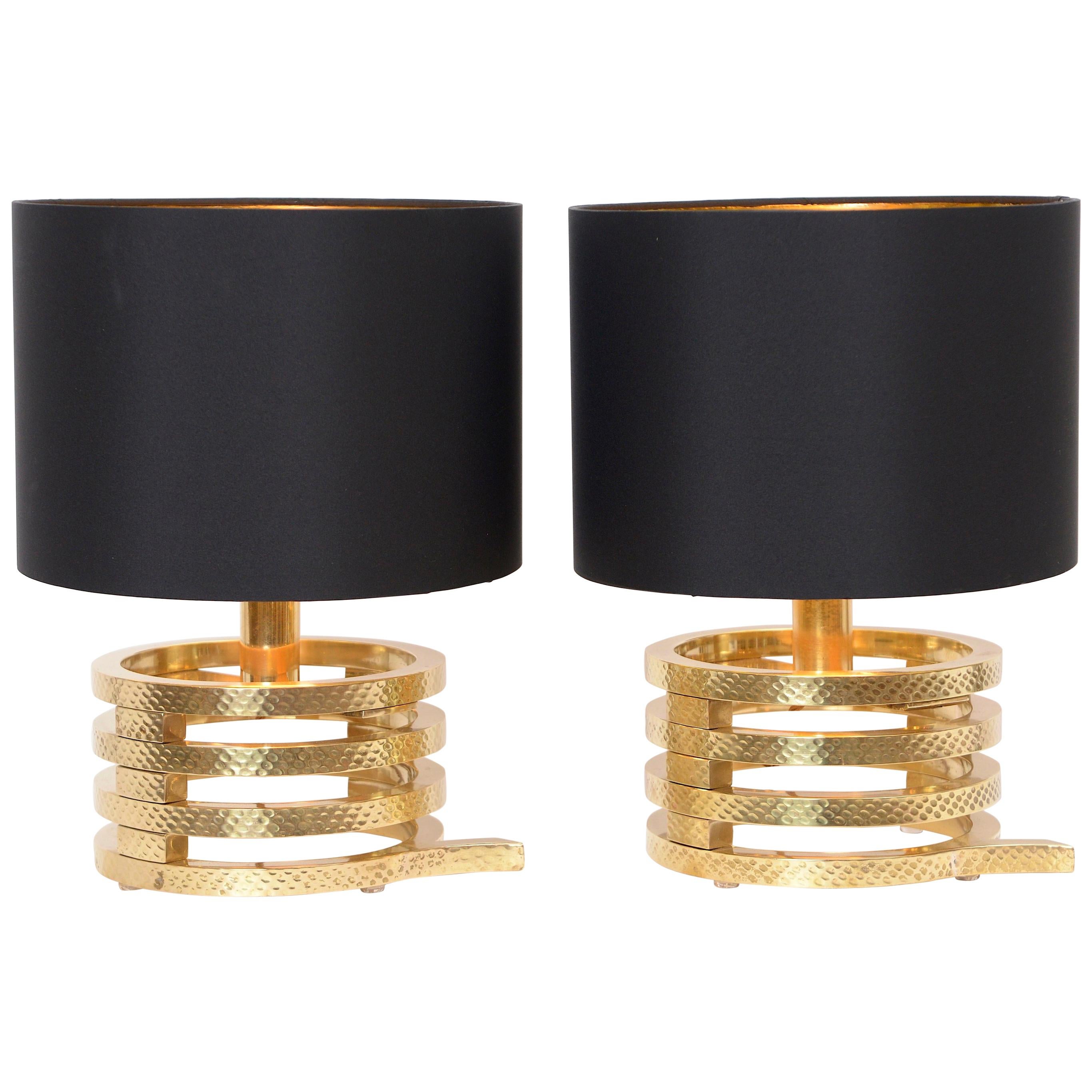 Pair of Italian Hammered Brass Table Lamps, circa 1960