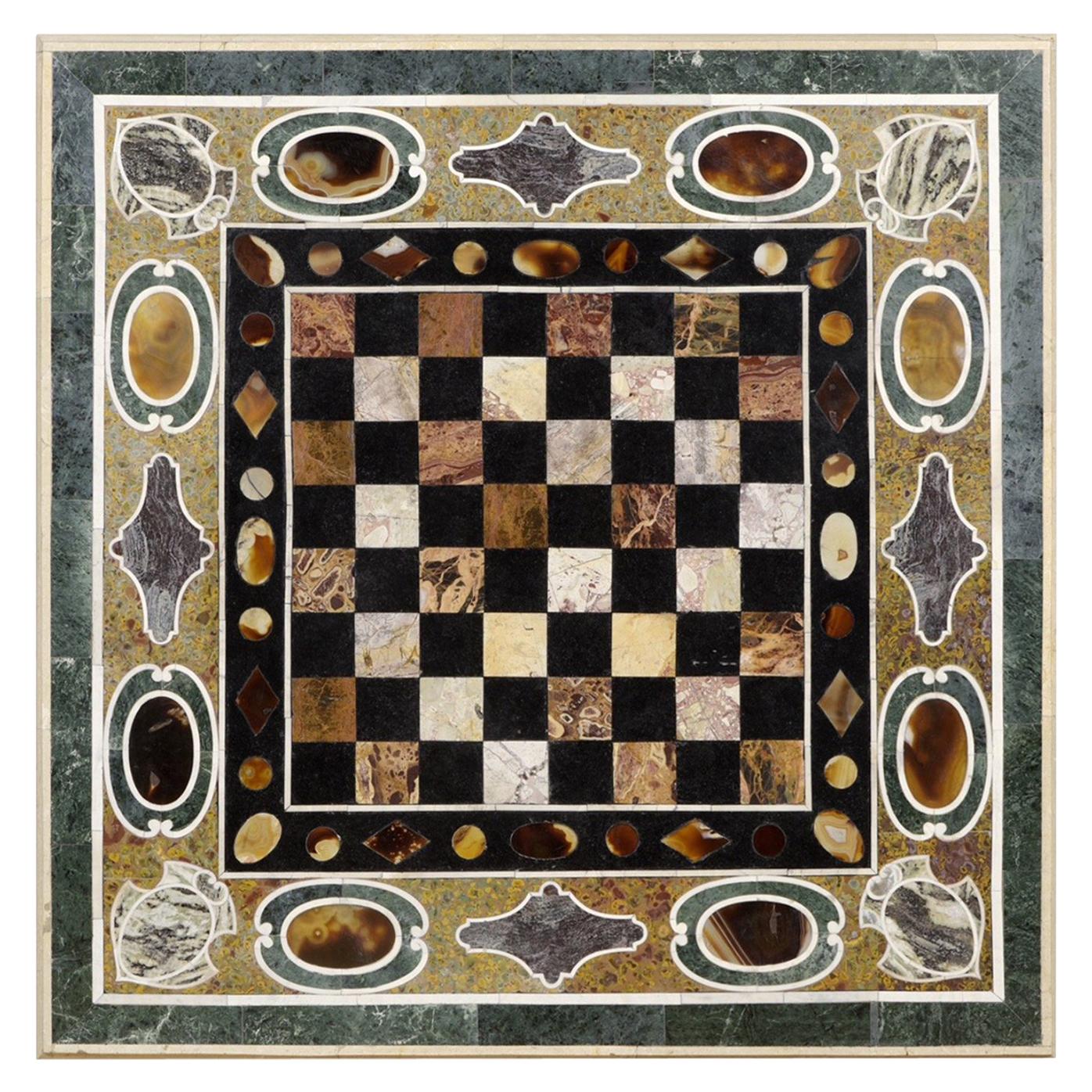 Pietra Dura 'Hard Stones Marquetry' Tischplatte mit Schachbrett:: 20. Jahrhundert