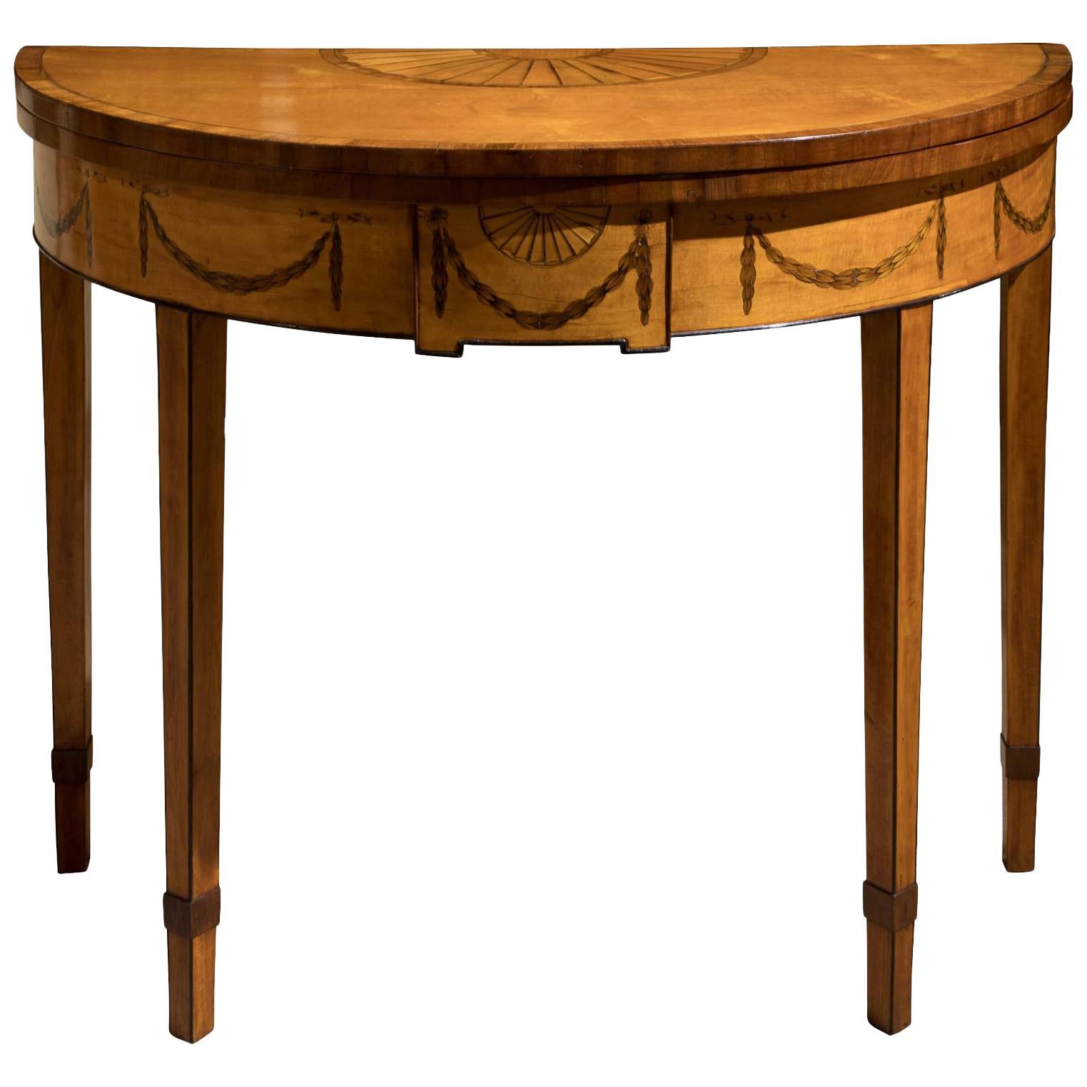 George III Satinwood Demi-Lune Card Table For Sale