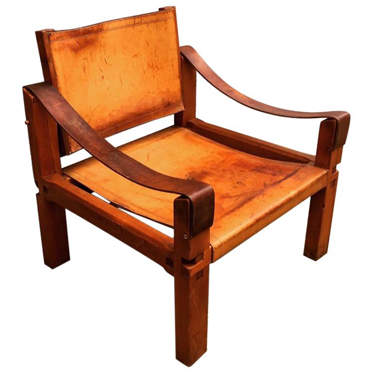 Pierre Chapo 's S10 Sahara Armchair in Cognac Patinated Leather, circa 1960 For Sale