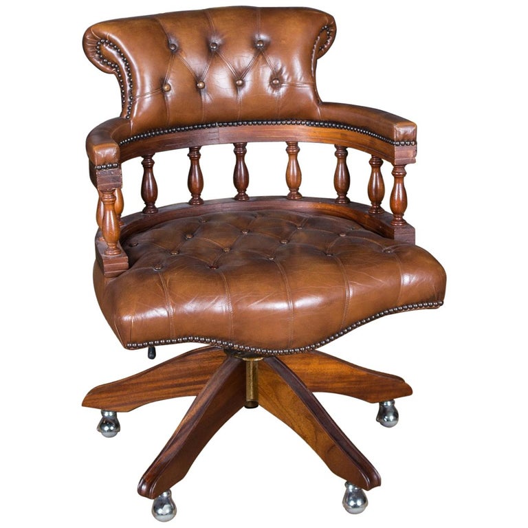 Exclusive English Chesterfield Office Armchair Bergére on Wheels For