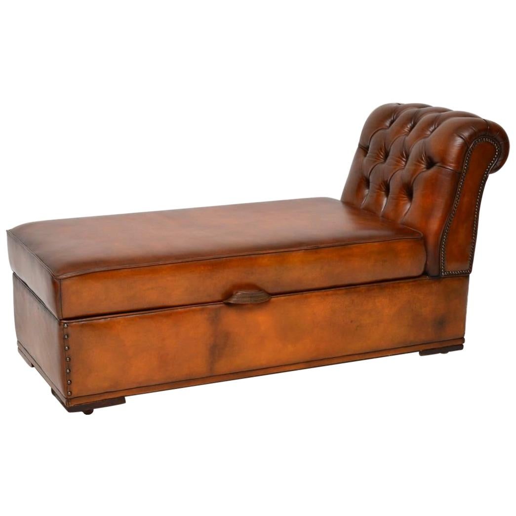  Antique Victorian Leather Chaise Lounge Ottoman