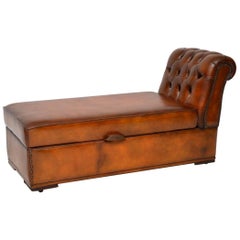 Antique Victorian Leather Chaise Lounge Ottoman