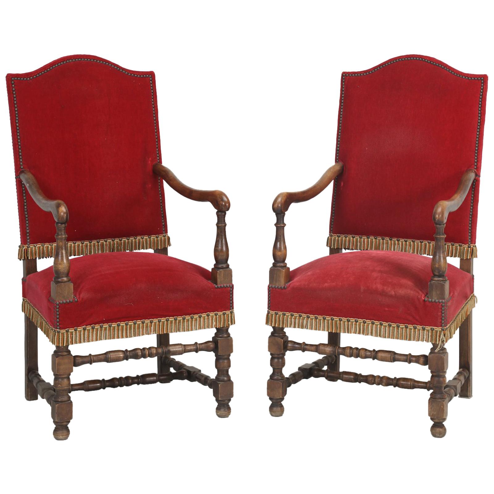 Antique Pair of French Armchairs or Throne Chairs, circa 1880 Unrestored  For Sale