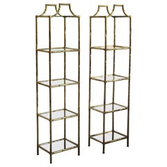 Pair of 1970s Spanish Faux Bamboo Brass Étagères