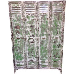 Vintage Midcentury, Green Metal Industrial French Cabinet, Locker, 1950