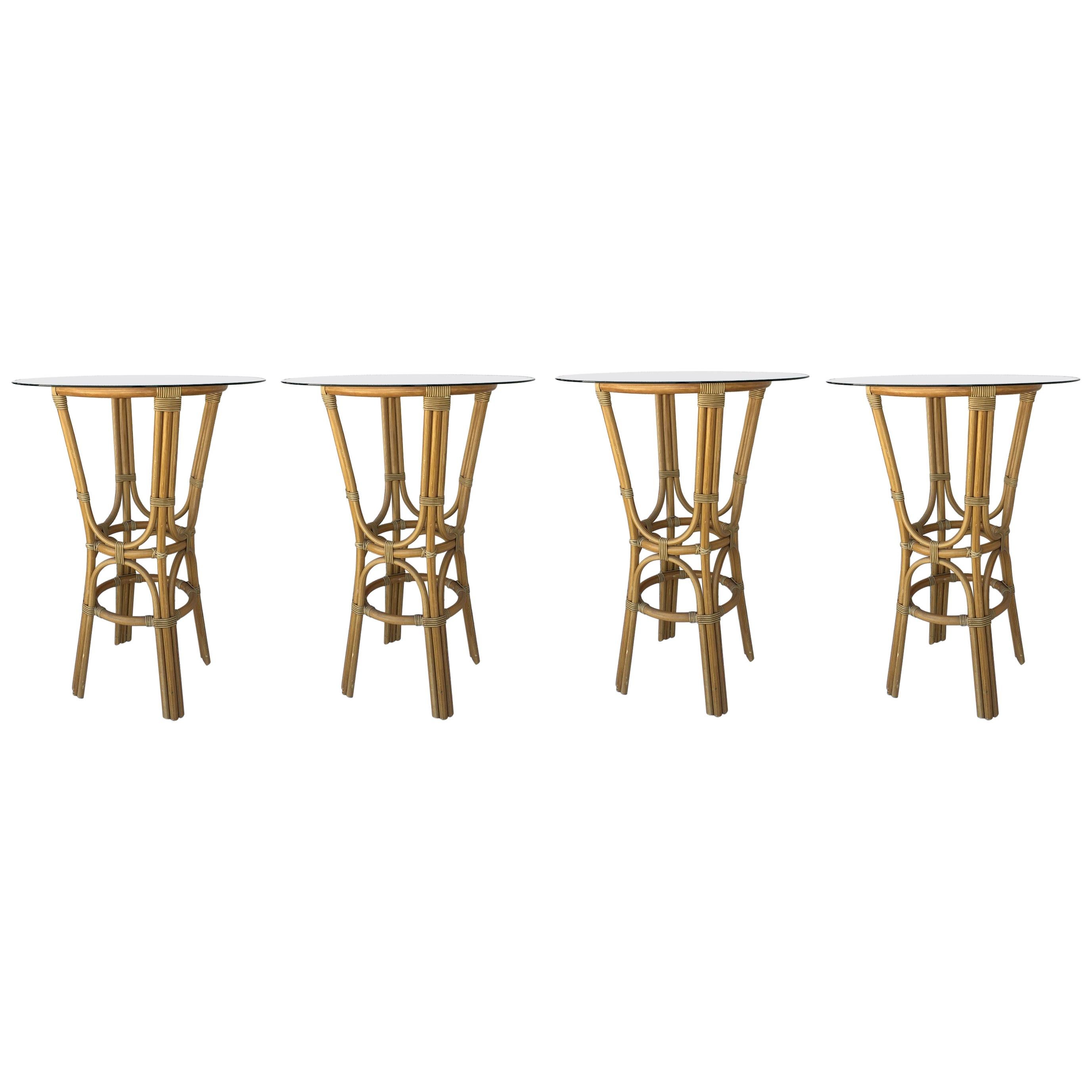 20th Century Set of Four High Round Cocktail Table in Faux Bamboo with Glass Top