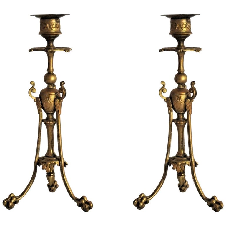 Mid-19th Century Pair of French Empire Style Gilt Bronze Candleholders 1