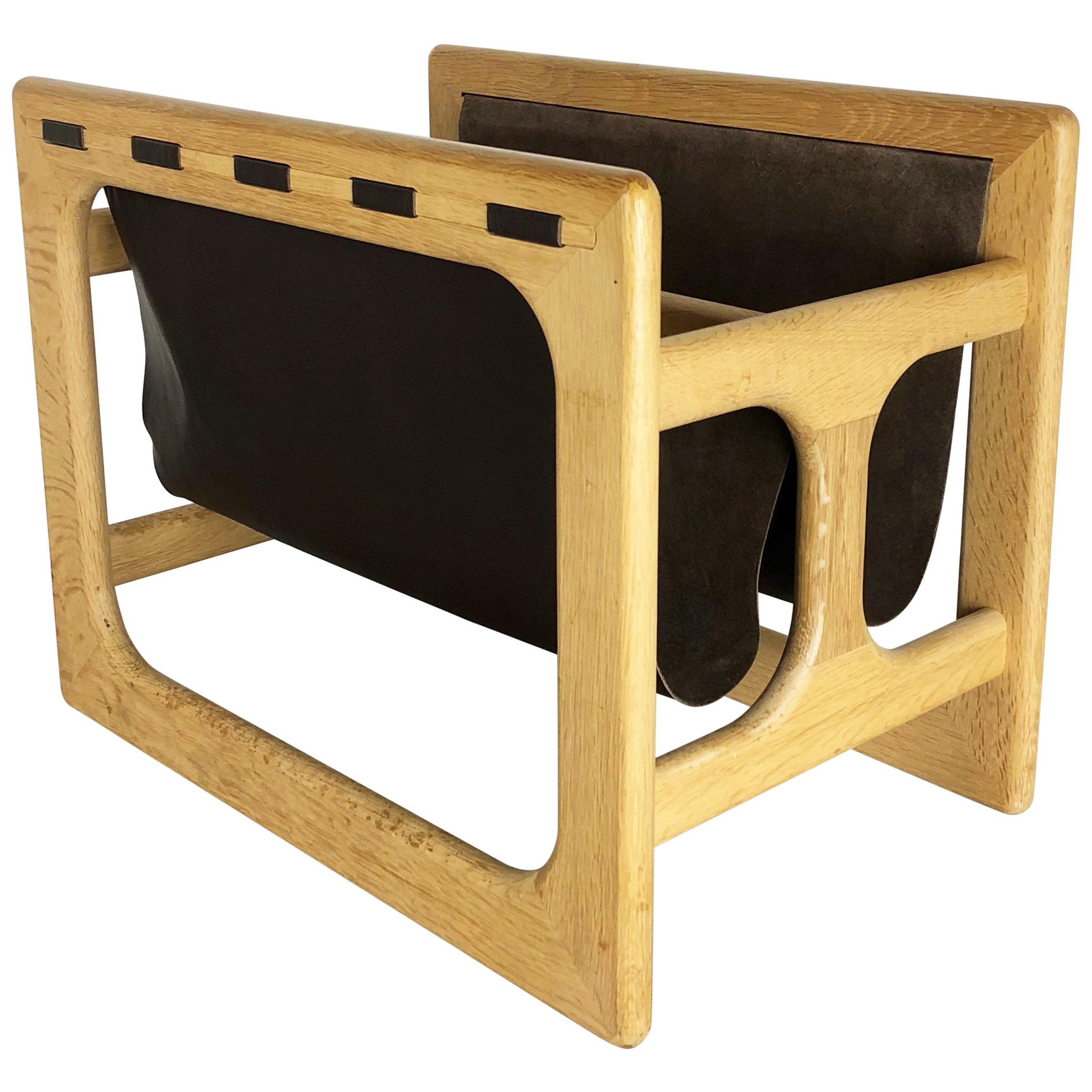 Minimalistic 1970s Danish Oak Wood Magazine Rack Design Made by Salin Møbler