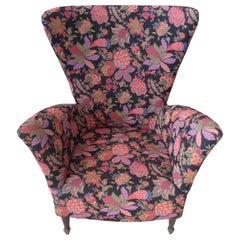 Midcentury Italian Damask Armchair with Textile Signed by William Morris