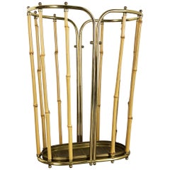 Original Hollywood Regency Bauhaus Brass Bamboo Umbrella Stand, Austria, 1960s