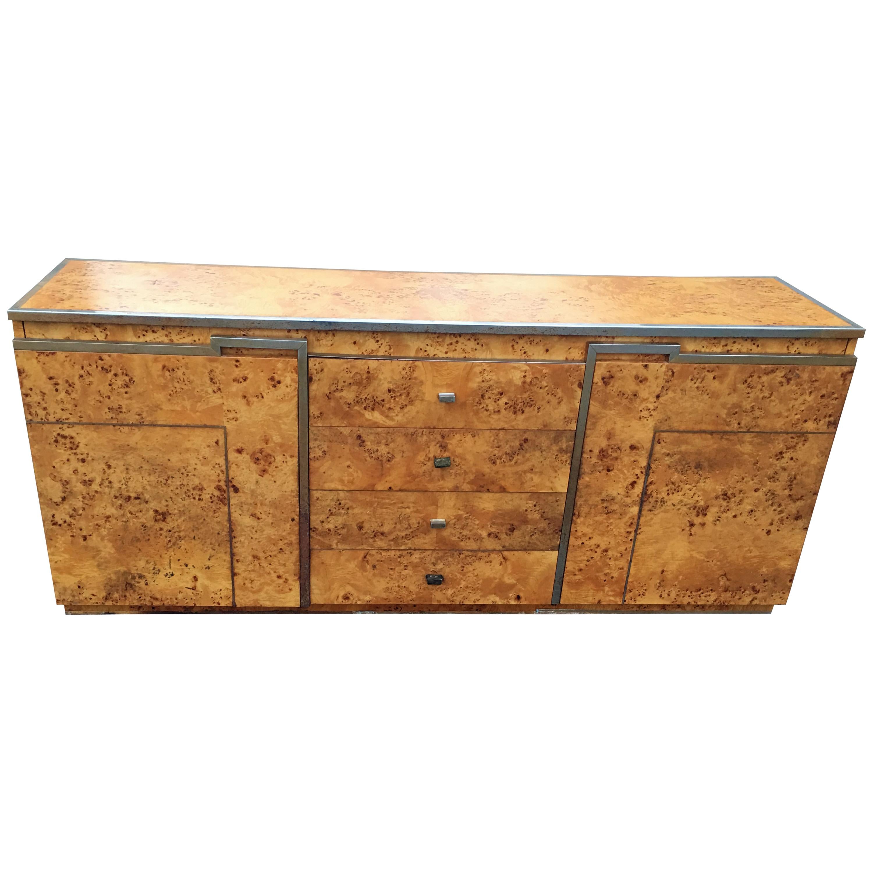 Sideboard in Walnut Burl Veneer and Gilt Brass attributed to Jean-Claude Mahey 