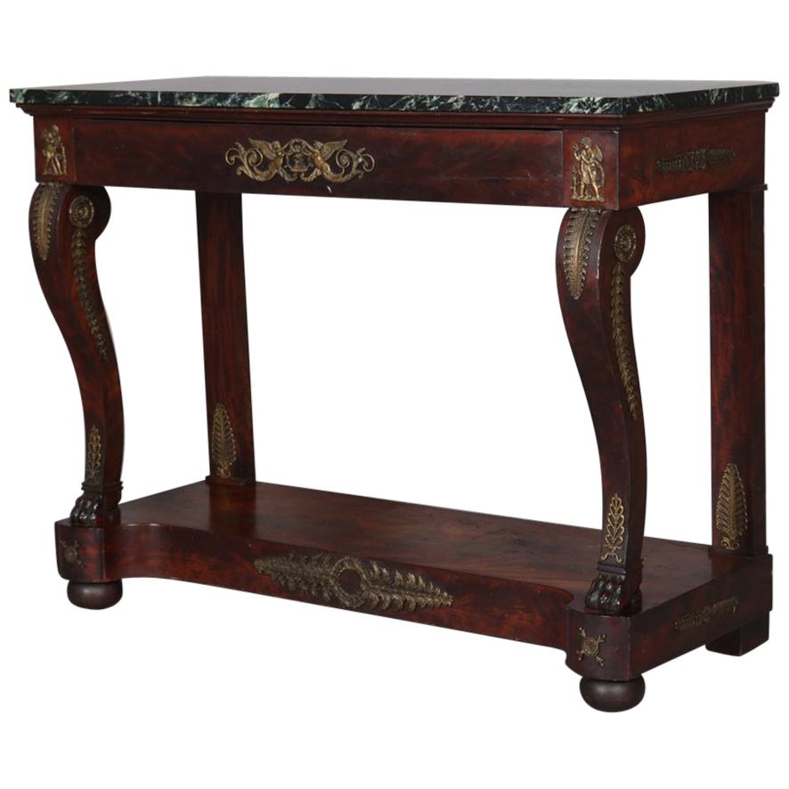 Antique French Empire Neoclassical Mahogany and Ormolu Marble Top Pier Table