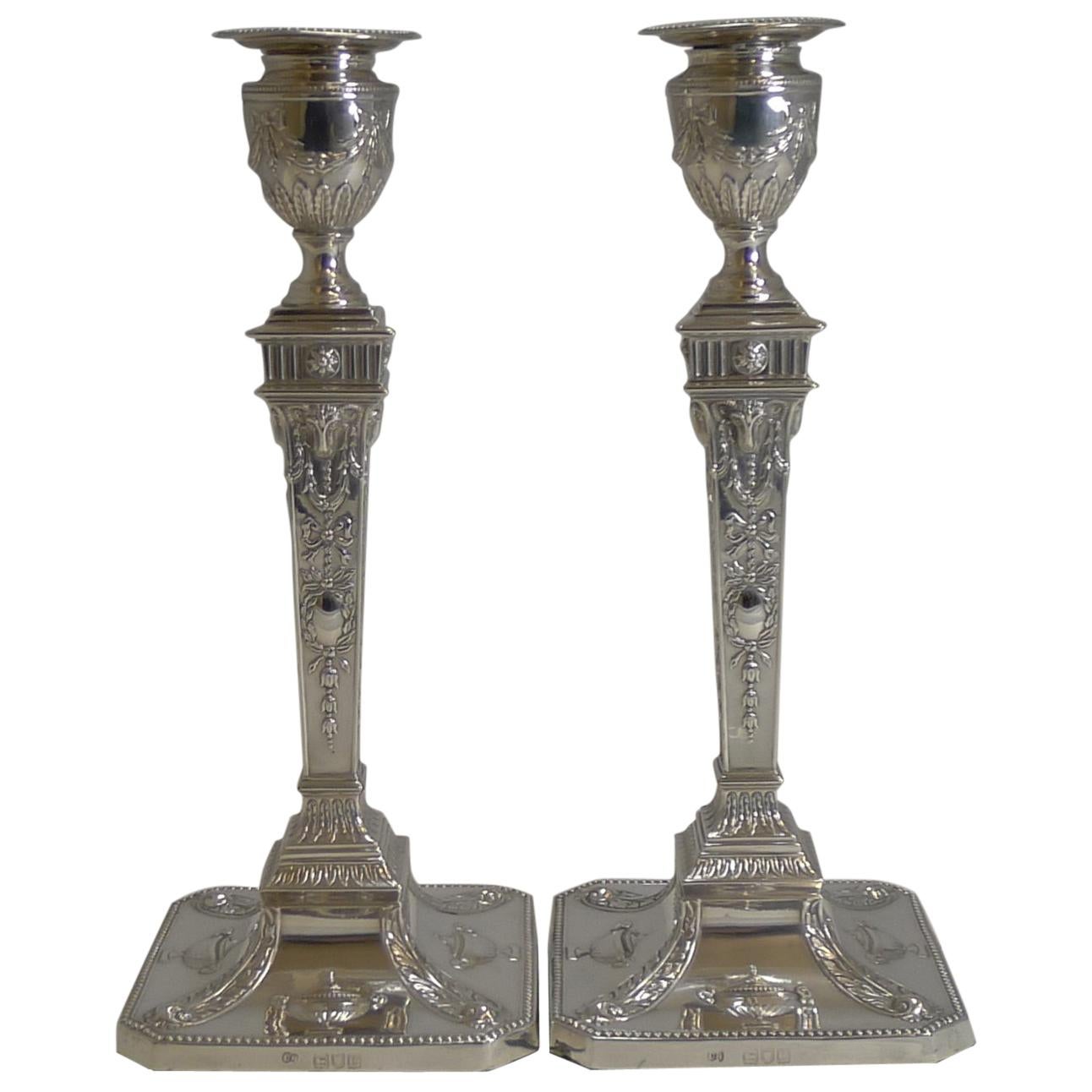 Antique English Sterling Silver Candlesticks  Adams Style, Ram's Heads, 1898