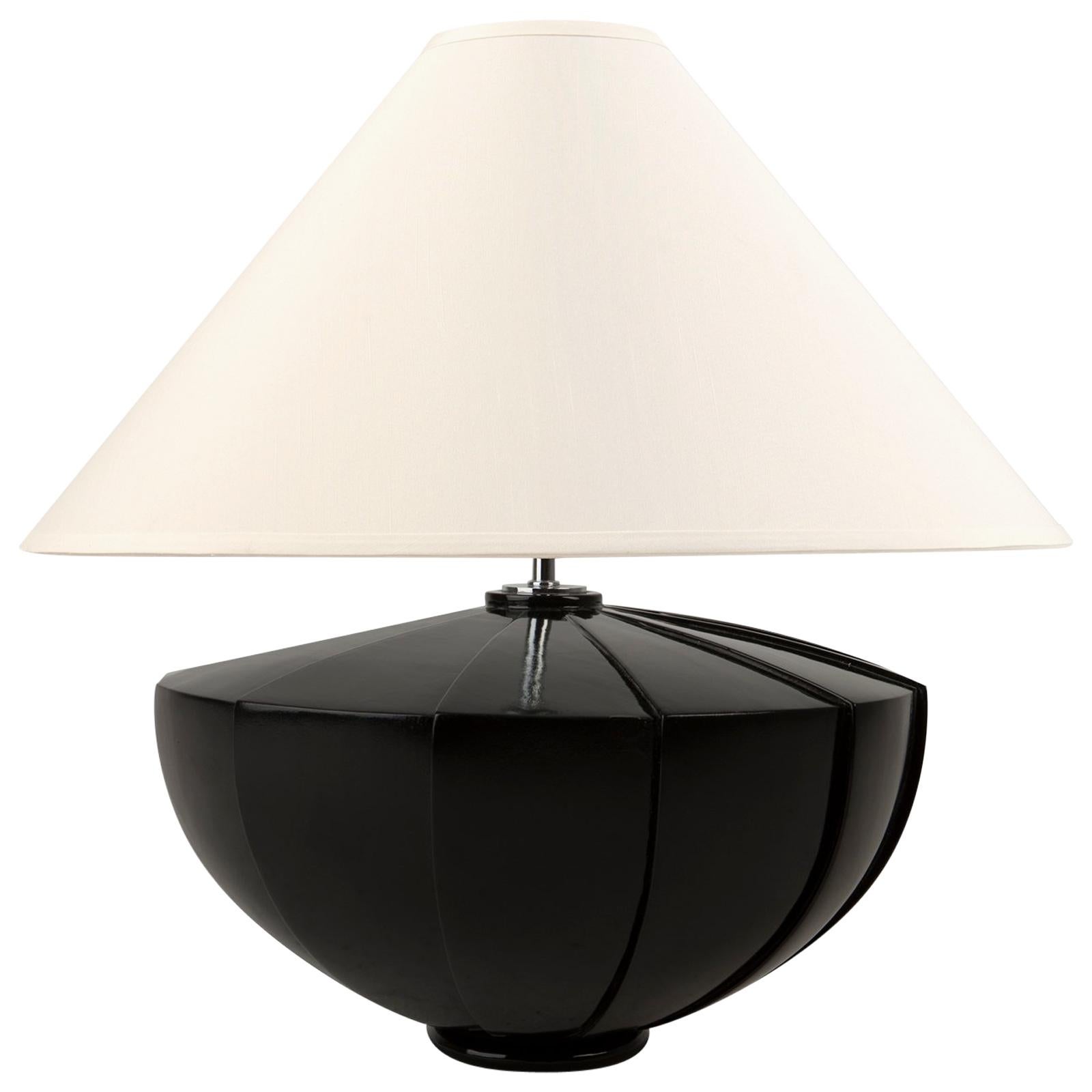 Black Shell Table Lamp in Solid Mahogany Wood