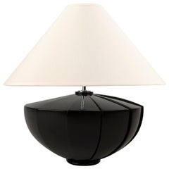 Schwarze Muschel-Tischlampe aus massivem Mahagoniholz