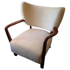 Curved Viggo Boesen Armchair in Pierre Frey's Teddy Mohair, circa 1940