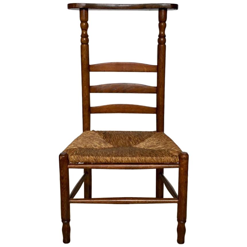 Antique Dutch Prayer Oak Chair with Wicker Seat, 1900s For Sale