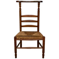 Antique Dutch Prayer Oak Chair with Wicker Seat, 1900s