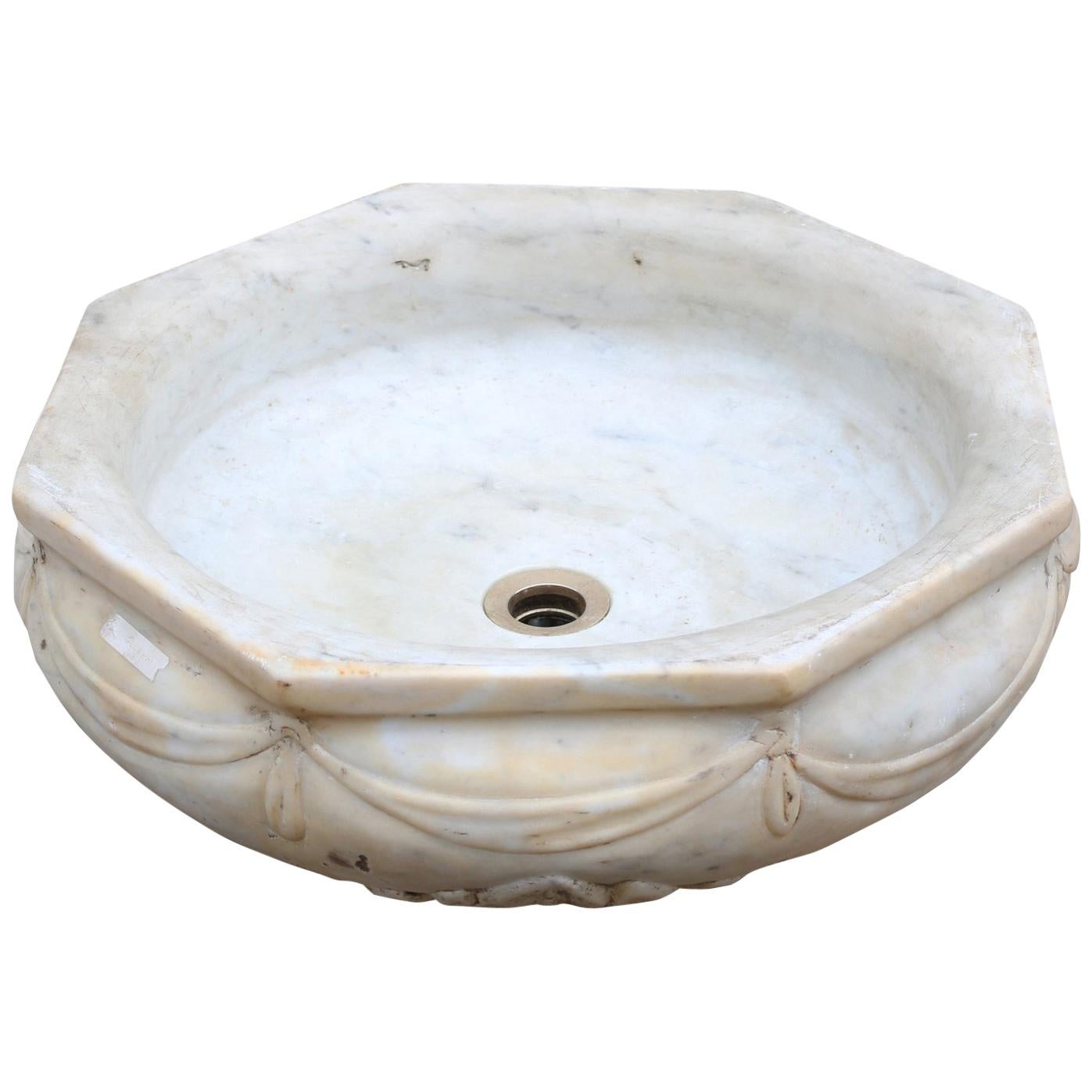 19th Century English Carved Marble Basin