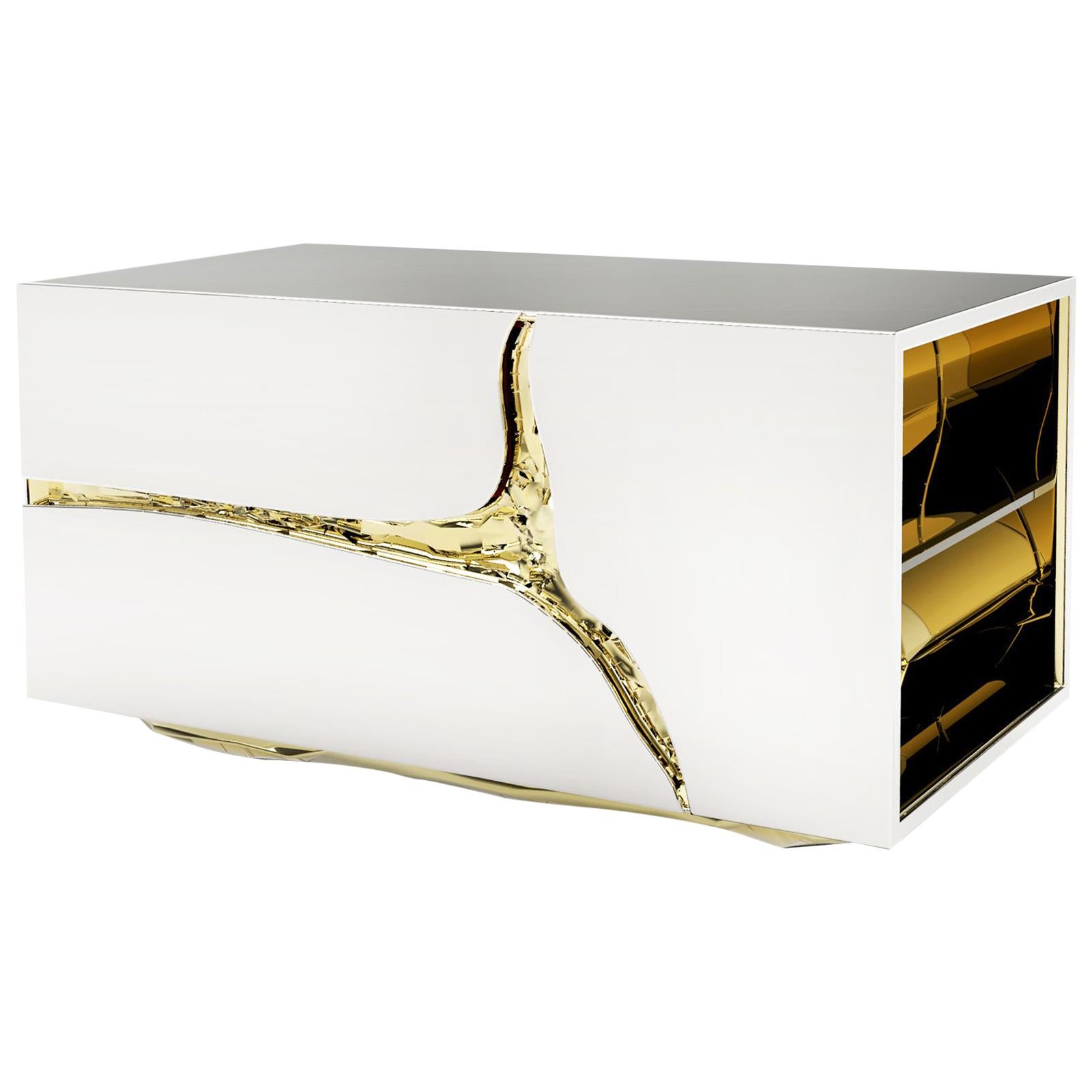 Paradise Nightstand or Side Table in Polished Stainless Steel For Sale