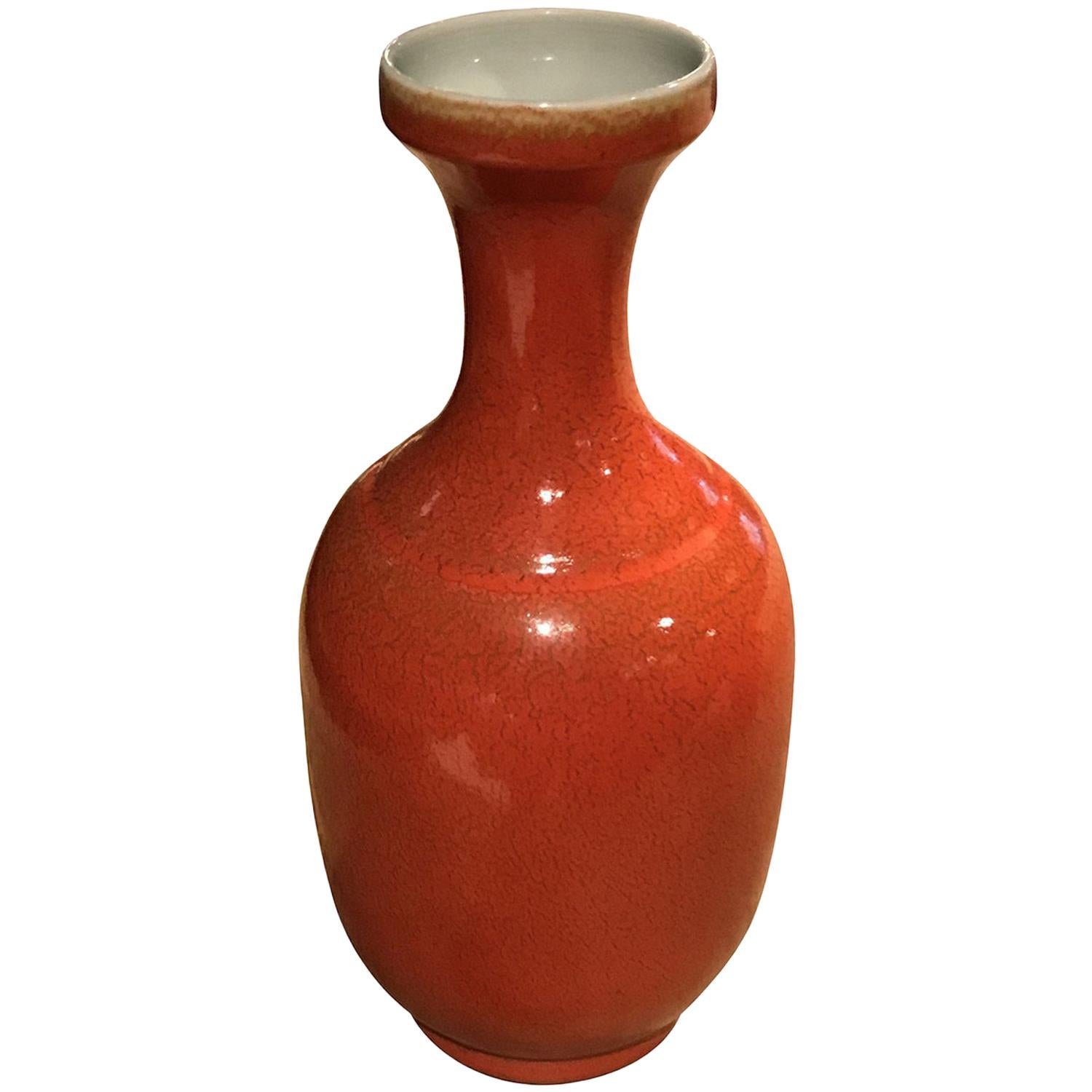 Orange Porcelain Vase, Contemporary, Chinese