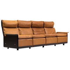 Vintage RZ 620 High Back Four-Seat Leather Sofa by Dieter Rams for Vitsoe