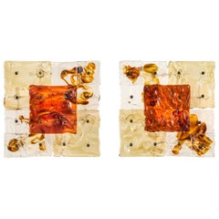 Toni Zuccheri for Venini, a Pair of Patchwork Sconces / Ceiling Lights