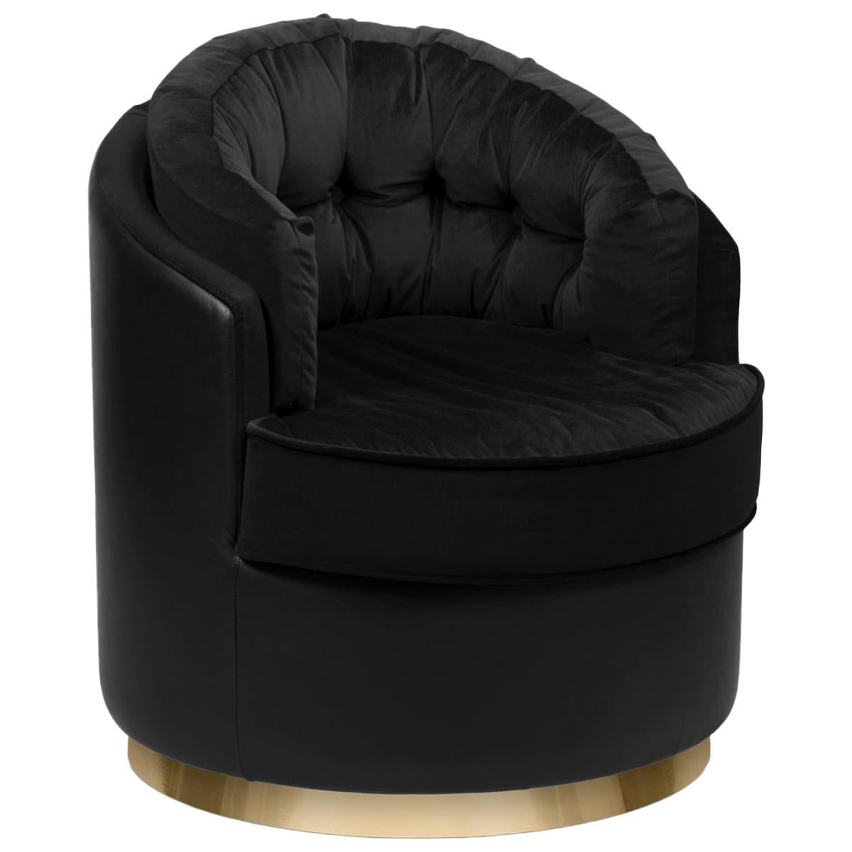 Tempo Armchair with Black Velvet and Black Leather For Sale