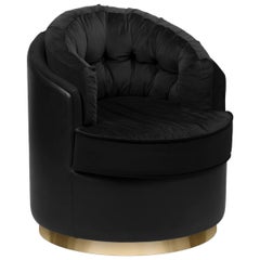 Fauteuil Tempo en velours noir et cuir noir