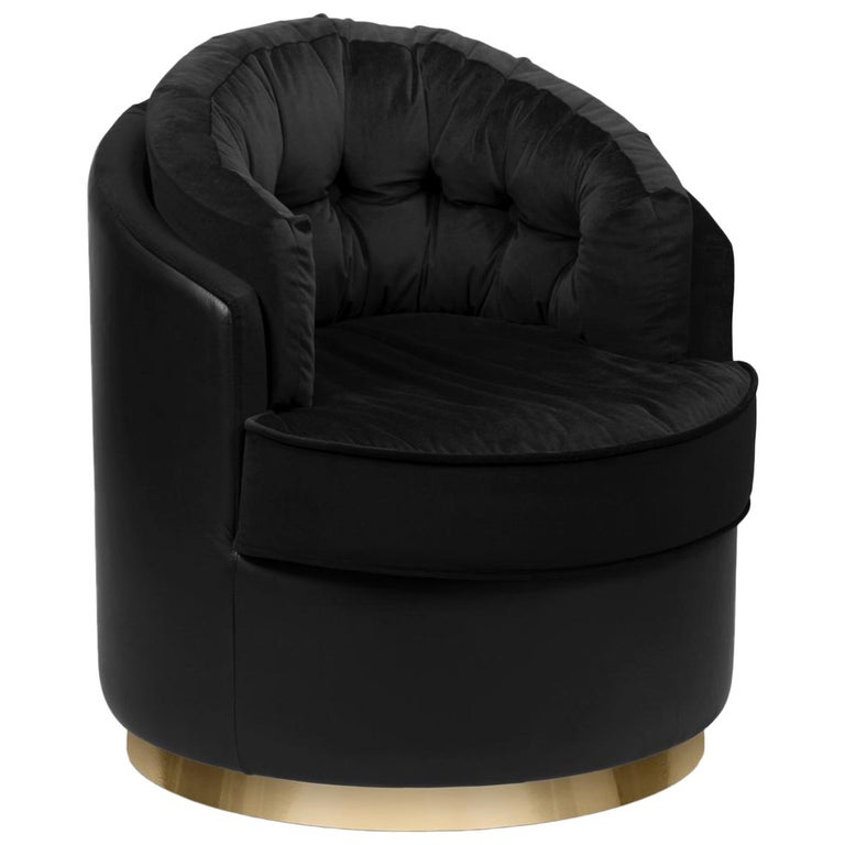 Tempo Armchair with Black Velvet and Black Leather For Sale at 1stDibs