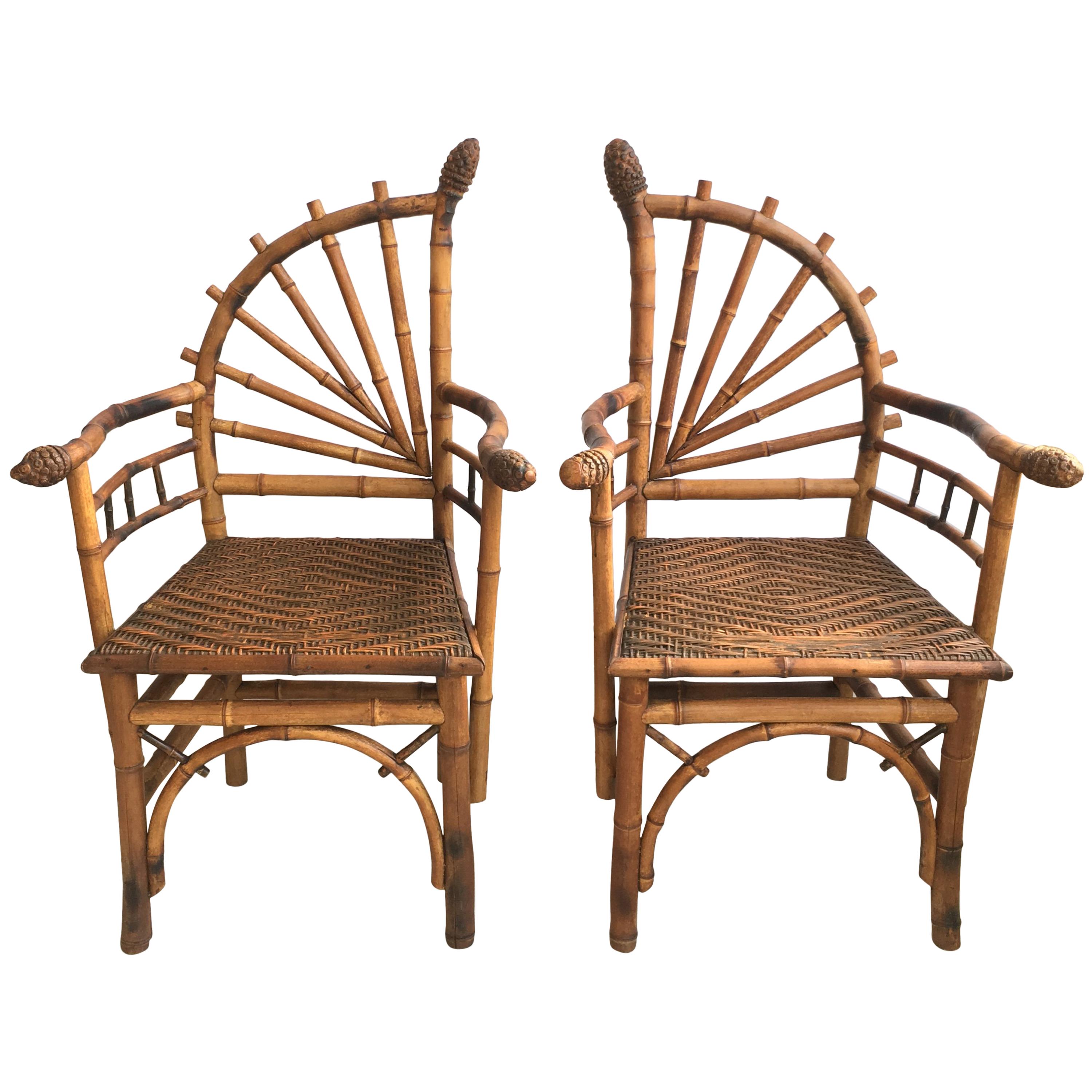 Decorative Pair of Antique Bamboo Chairs For Sale