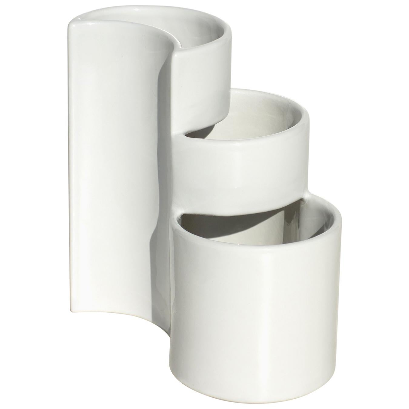Jarrón de cerámica blanca de los años 60 de Giotto Stoppino para Brambilla Italian Design