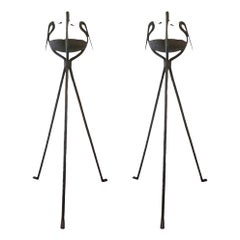 Pair French Modern Neoclassical Wrought Iron Torchiere / Floor Lamps, Giacometti