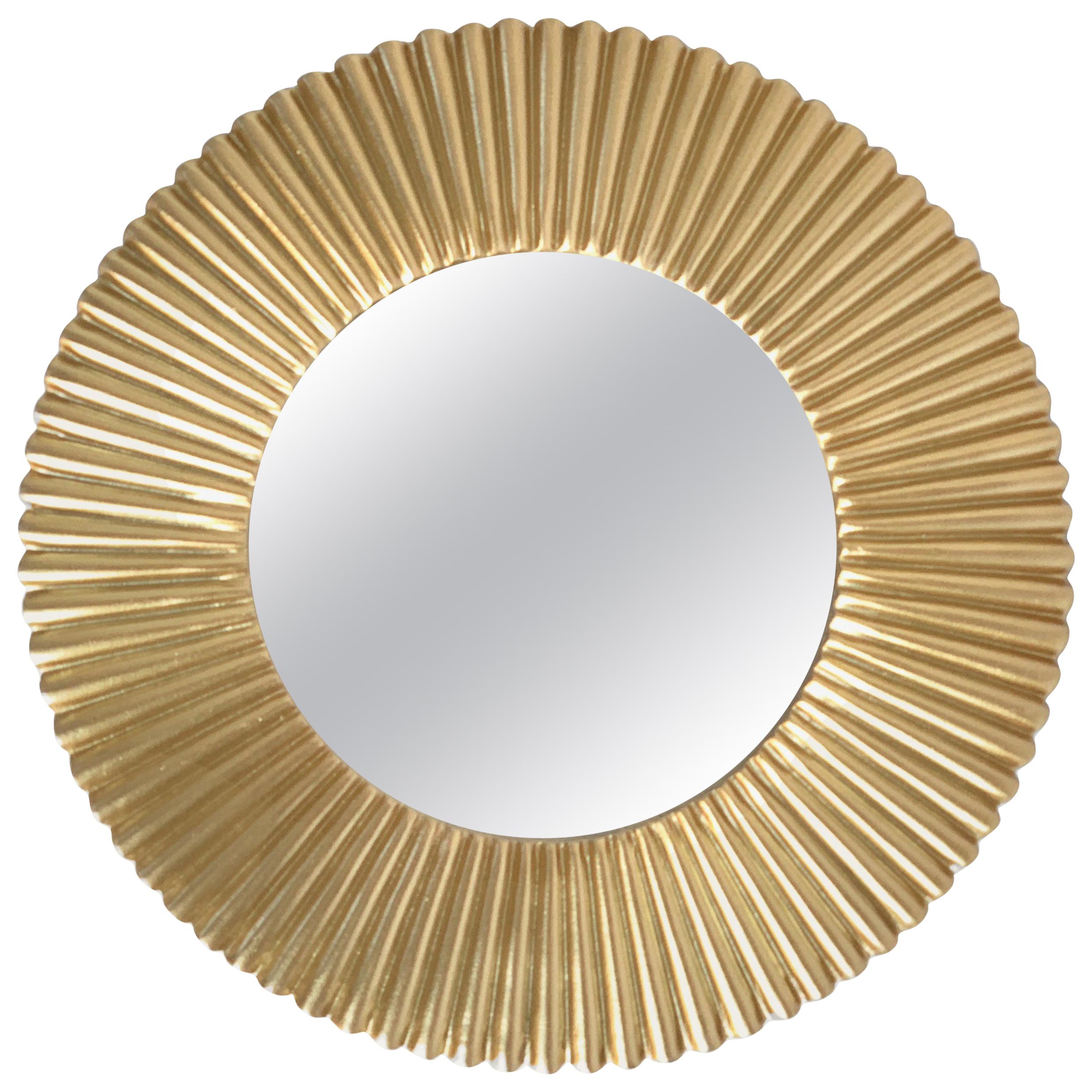 Mirror in Golden Aluminum Sun Starburst Sunburst, circa 1970s, Round Wall Mirror
