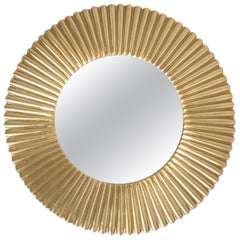 Mirror in Golden Aluminum Sun Starburst Sunburst, circa 1970s, Round Wall Mirror