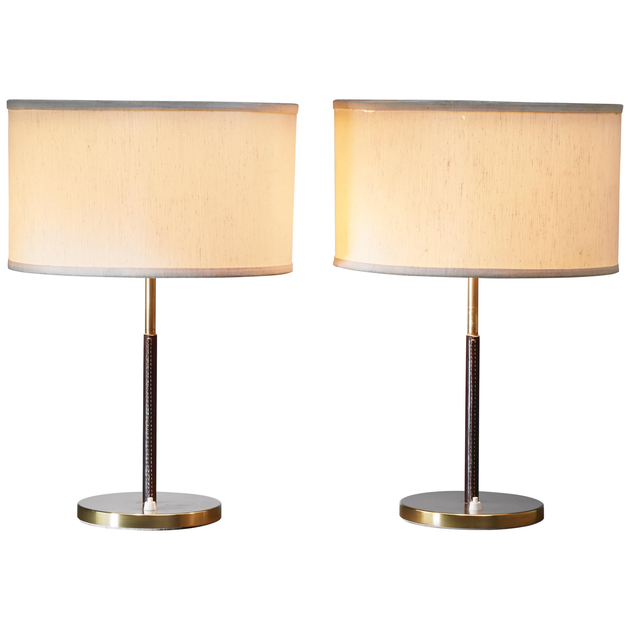 Table Lamp in Brass with Leather Covered Stem by J.T. Kalmar, Austria, 1960s