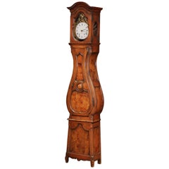 Late 18th Century French Louis XV Carved Burl Walnut Tall Case Clock from Lyon